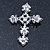 Victorian Clear, AB Austrian Crystal Cross Brooch/ Pendant In Silver Tone Metal - 58mm Length - view 4
