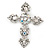 Victorian Clear, AB Austrian Crystal Cross Brooch/ Pendant In Silver Tone Metal - 58mm Length - view 5