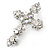 Victorian Clear, AB Austrian Crystal Cross Brooch/ Pendant In Silver Tone Metal - 58mm Length - view 6