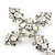 Victorian Clear, AB Austrian Crystal Cross Brooch/ Pendant In Silver Tone Metal - 58mm Length - view 7