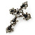 Victorian Black, Hematite Austrian Crystal Cross Brooch/ Pendant In Gunmetal - 58mm Length - view 2