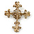 Statement Topaz, Citrine Crystal Filigree Cross Brooch/ Pendant In Gold Tone Metal - 58mm Length - view 5