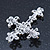 Statement Clear & AB Austrian Crystal Filigree Cross Brooch/ Pendant In Silver Tone Metal - 58mm Length - view 4