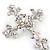 Statement Clear & AB Austrian Crystal Filigree Cross Brooch/ Pendant In Silver Tone Metal - 58mm Length - view 6