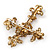 Statement Ruby Red Crystal Filigree Cross Brooch/ Pendant In Gold Tone Metal - 58mm Length - view 6