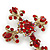 Statement Burgundy Red Austrian Crystal Filigree Cross Brooch/ Pendant In Gold Tone Metal - 70mm Length - view 3