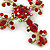 Statement Burgundy Red Austrian Crystal Filigree Cross Brooch/ Pendant In Gold Tone Metal - 70mm Length - view 4