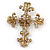 Statement Burgundy Red Austrian Crystal Filigree Cross Brooch/ Pendant In Gold Tone Metal - 70mm Length - view 6