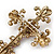 Statement Burgundy Red Austrian Crystal Filigree Cross Brooch/ Pendant In Gold Tone Metal - 70mm Length - view 7