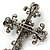 Statement Black/ Hematite Austrian Crystal Filigree Cross Brooch/ Pendant In Gunmetal - 70mm Length - view 6