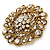 Vintage Inspired Clear Crystal Floral Corsage Brooch In Antique Gold Metal - 55mm Diameter - view 2