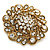 Vintage Inspired Clear Crystal Floral Corsage Brooch In Antique Gold Metal - 55mm Diameter - view 3