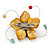 Handmade Antique Yellow Shell, Beaded Wire Flower Brooch In Silver Tone - 45mm Diameter - view 6