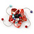 Handmade Brick Red Shell, Beaded Wire Flower Brooch In Silver Tone - 45mm Diameter - view 5