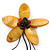 Handmade Mustard Shell Flower With Faux Amber Bead Dangle Brooch - 95mm Length - view 2