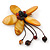 Handmade Mustard Shell Flower With Faux Amber Bead Dangle Brooch - 95mm Length - view 3