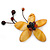 Handmade Mustard Shell Flower With Faux Amber Bead Dangle Brooch - 95mm Length - view 4