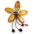 Handmade Mustard Shell Flower With Faux Amber Bead Dangle Brooch - 95mm Length - view 5
