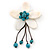 Handmade White Shell Flower With Turquoise Bead Dangle Brooch - 95mm Length - view 5