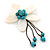 Handmade White Shell Flower With Turquoise Bead Dangle Brooch - 95mm Length - view 9