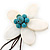 Handmade White Shell Flower With Turquoise Bead Dangle Brooch - 95mm Length - view 8