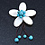 Handmade White Shell Flower With Turquoise Bead Dangle Brooch - 95mm Length
