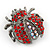 Small Red, Pink Crystal 'Ladybug' Brooch In Gun Metal - 24mm Length - view 5
