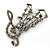 Antique Silver Grey, Hematite Crystal 'Musical Notes' Brooch - 50mm Length - view 2