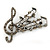 Antique Silver Grey, Hematite Crystal 'Musical Notes' Brooch - 50mm Length - view 4