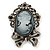 Vintage Inspired Crystal Cameo With Bow Brooch/ Pendant In Antique Silver Metal - 45mm Length