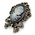Vintage Inspired Crystal Cameo With Bow Brooch/ Pendant In Antique Silver Metal - 45mm Length - view 2