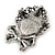 Vintage Inspired Crystal Cameo With Bow Brooch/ Pendant In Antique Silver Metal - 45mm Length - view 4