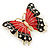 Red/ Black Enamel, Crystal Butterfly Brooch In Gold Tone - 55mm L - view 2