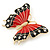 Red/ Black Enamel, Crystal Butterfly Brooch In Gold Tone - 55mm L - view 3