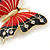 Red/ Black Enamel, Crystal Butterfly Brooch In Gold Tone - 55mm L - view 4