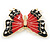 Red/ Black Enamel, Crystal Butterfly Brooch In Gold Tone - 55mm L - view 5