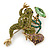 Olive, Green, Purple Austrian Crystal Frog Brooch In Gold Tone - 55mm L - view 8