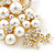 Bridal White Faux Pearl, Clear Austrian Crystal Floral Brooch In Gold Tone - 75mm L - view 8