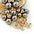 Grey Faux Pearl, Clear, Citrine Austrian Crystal Floral Brooch In Gold Tone - 75mm L - view 2