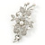 Bridal Crystal, Glass Pearl Floral Brooch In Silver Tone - 85mm L - view 3