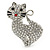 Pave Set Clear Austrian Crystal 'Kitty' Brooch In Silver Tone - 40mm L - view 2