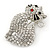 Pave Set Clear Austrian Crystal 'Kitty' Brooch In Silver Tone - 40mm L - view 4