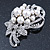 Bridal/ Wedding White Faux Pearl, Clear Crystal Floral Brooch In Silver Tone -  65mm L - view 2