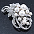 Bridal/ Wedding White Faux Pearl, Clear Crystal Floral Brooch In Silver Tone -  65mm L - view 3