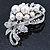 Bridal/ Wedding White Faux Pearl, Clear Crystal Floral Brooch In Silver Tone -  65mm L - view 4