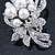 Bridal/ Wedding White Faux Pearl, Clear Crystal Floral Brooch In Silver Tone -  65mm L - view 6