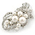 Bridal/ Wedding White Faux Pearl, Clear Crystal Floral Brooch In Silver Tone -  65mm L - view 8