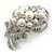 Bridal/ Wedding White Faux Pearl, Clear Crystal Floral Brooch In Silver Tone -  65mm L - view 9