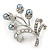 Light Grey Imitation Pearl, Clear Crystal Floral Brooch In Silver Tone - 45mm L - view 2