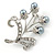 Light Grey Imitation Pearl, Clear Crystal Floral Brooch In Silver Tone - 45mm L - view 3
